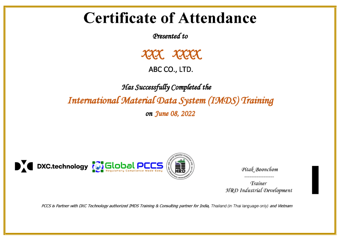 DXC Technology and Global PCCS Certificate of Attendance